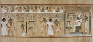A kevés megőrződött egyiptomi papirusztekercs egyike, hieroglifákkal (Forrás: Készítette Hunefer – British Museum free image service, Public Domain, Link: https://commons.wikimedia.org/w/index.php?curid=17669805)